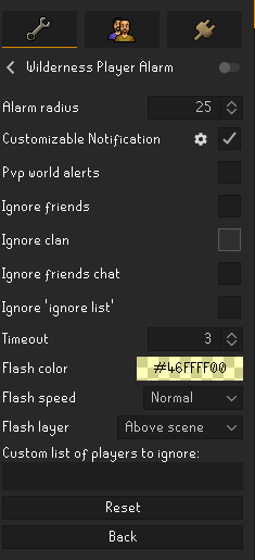 Main settings for Wilderness Player Alarm plugin